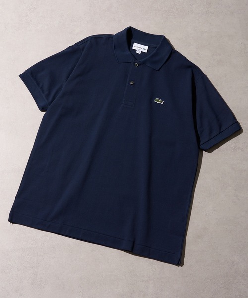日本製　LACOSTE ネイビー ベロアポロシャツ サイズ4 レディース] ラコステ ボーダー ポロシャツ ベロア ネイビーxホワイト