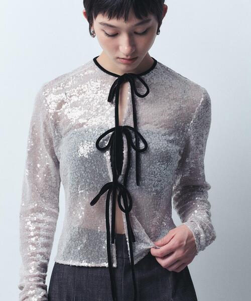 ブラウス シャツ Sequinned ribbon blouse レディース