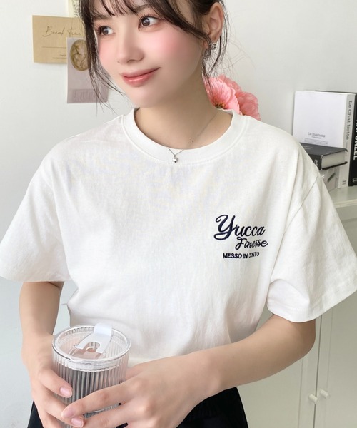 レディースホワイト 半袖Tシャツ ロゴ刺繍　Ⅿ moment+ tシャツ ロゴ刺繍半袖Tシャツ レディース : ZOZOTOWN