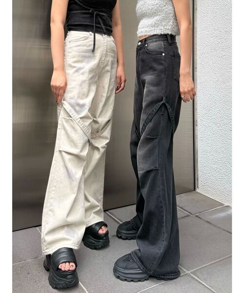 ジーンズ デニム デニムパンツ カーゴベルトルーズジーンズ レディース