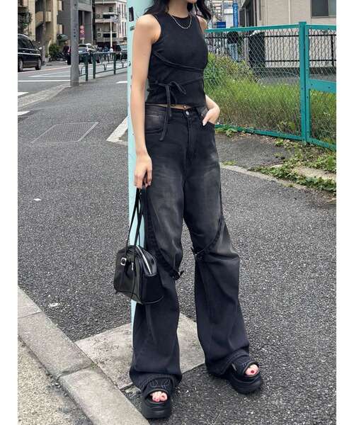 ジーンズ デニム デニムパンツ カーゴベルトルーズジーンズ レディース