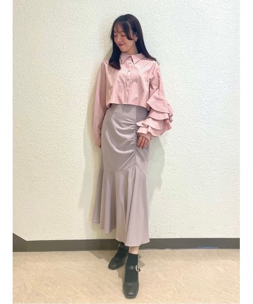 AND COUTURE（アンドクチュール） ブラウス シャツ 夏 ストライプ COUTURE BLOUSE PINK 上下セット