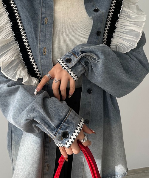 ブラウス シャツ テープフリルデニムシャツジャケット レディース antic rag ブラウス シャツ テープフリルデニムシャツジャケット