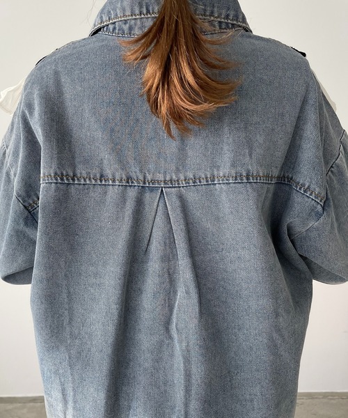 ブラウス シャツ テープフリルデニムシャツジャケット レディース antic rag ブラウス シャツ テープフリルデニムシャツジャケット