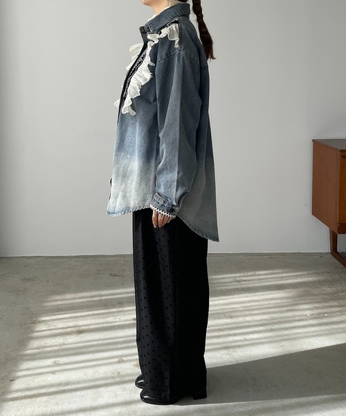 ブラウス シャツ テープフリルデニムシャツジャケット レディース antic rag ブラウス シャツ テープフリルデニムシャツジャケット