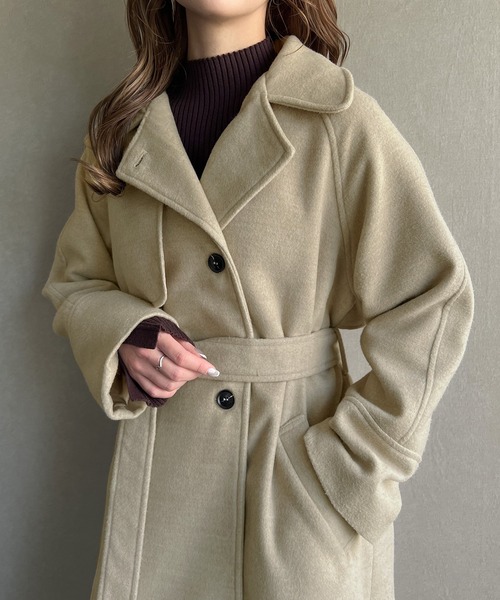 「JUNOAH」 トレンチコート LARGE ダークパープル レディース_画像4