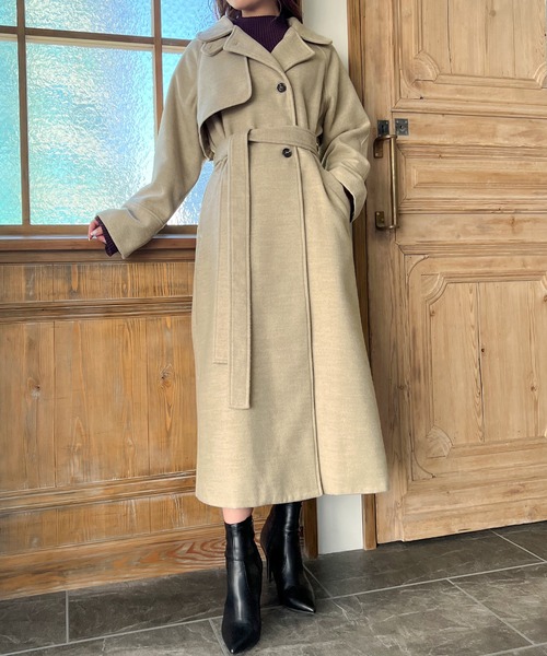 「JUNOAH」 トレンチコート LARGE ダークパープル レディース_画像5