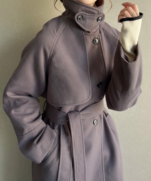 「JUNOAH」 トレンチコート LARGE ダークパープル レディース_画像6