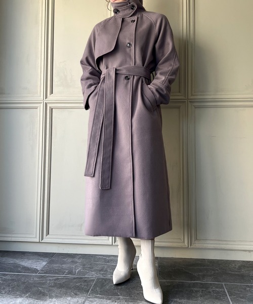 「JUNOAH」 トレンチコート LARGE ダークパープル レディース_画像7