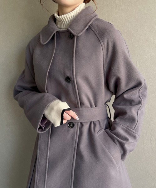 「JUNOAH」 トレンチコート LARGE ダークパープル レディース_画像9