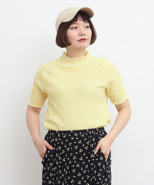tシャツ オーガニックブルーゼ メロー配色半袖プルオーバー レディース