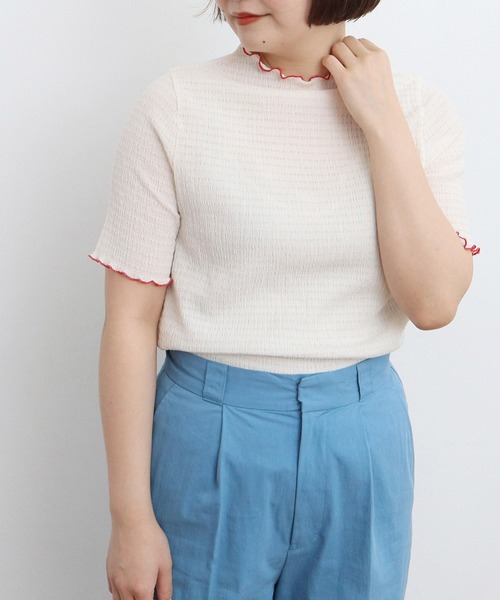 tシャツ オーガニックブルーゼ メロー配色半袖プルオーバー レディース CHILD WOMAN tシャツ オーガニックブルーゼ メロー配色半袖プル