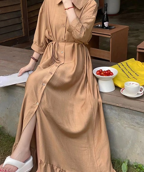 Diosfront ワンピース 七分袖オーバーサイズカラーシャツワンピース