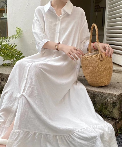 Diosfront ワンピース 七分袖オーバーサイズカラーシャツワンピース