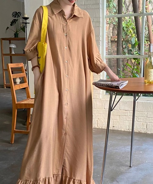 Diosfront ワンピース 七分袖オーバーサイズカラーシャツワンピース