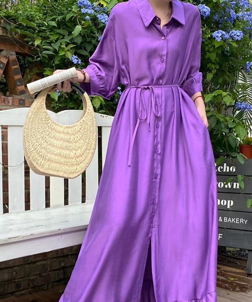 Diosfront ワンピース 七分袖オーバーサイズカラーシャツワンピース