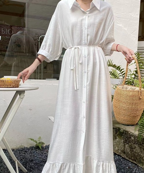 Diosfront ワンピース 七分袖オーバーサイズカラーシャツワンピース