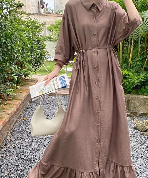 Diosfront ワンピース 七分袖オーバーサイズカラーシャツワンピース
