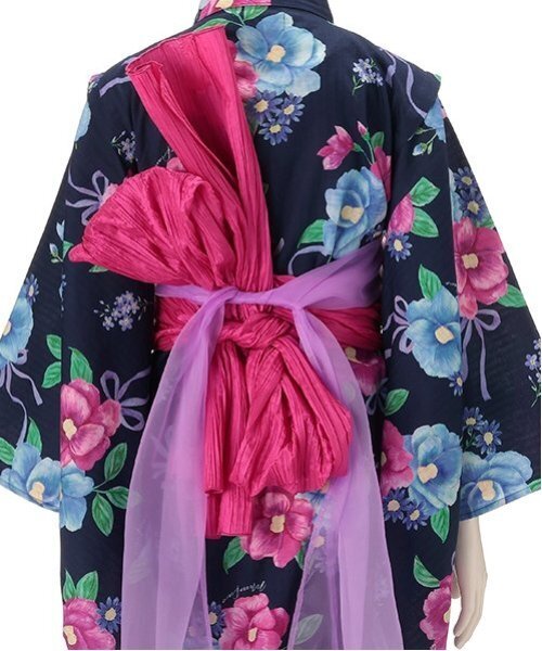 【美品♡帯2種付き】メゾピアノ　2WAY浴衣　サンドレス　ピンク　120 mezzo piano Junior 浴衣 「接触冷感」椿柄2WAY浴衣 キッズ 子供