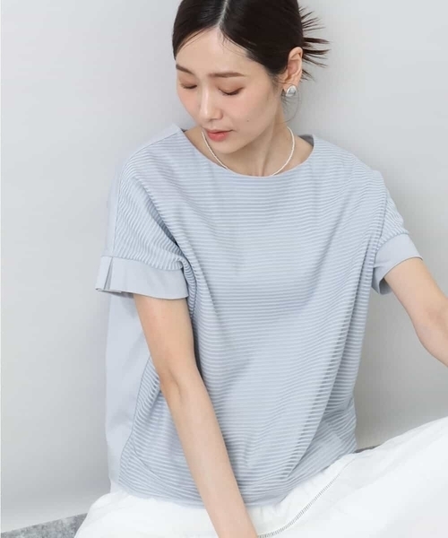 tシャツ ボーダーチュールカットソー/接触冷感/洗える レディース