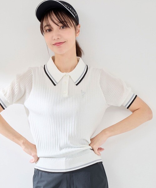 ポロシャツ ポロ 編地コンビ使い５分袖ニットポロ レディース JUN&ROPE' ポロシャツ ポロ 編地コンビ使い5分袖ニットポロ