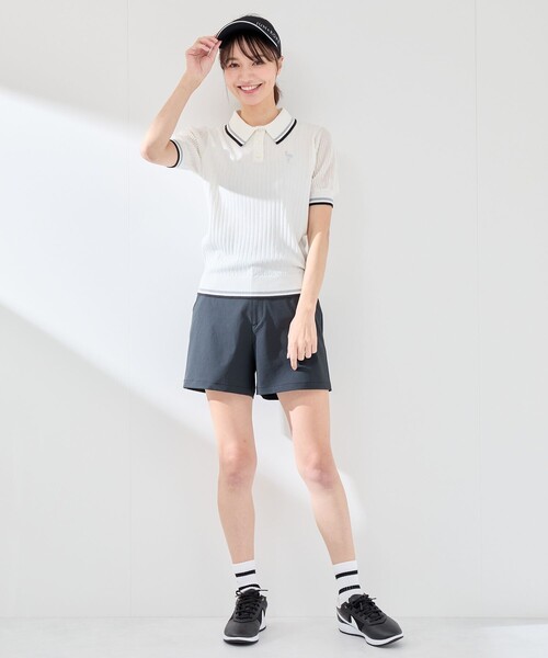 ポロシャツ ポロ 編地コンビ使い５分袖ニットポロ レディース JUN&ROPE' ポロシャツ ポロ 編地コンビ使い5分袖ニットポロ