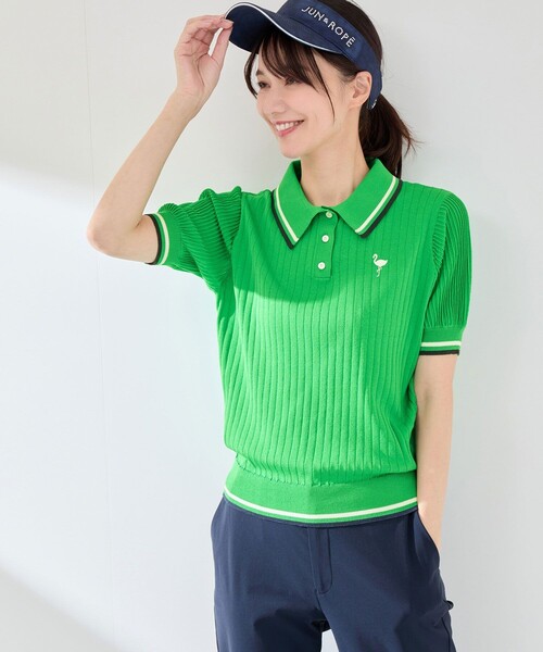 JUN&ROPE'（ジュンアンドロペ） ポロシャツ ポロ 編地コンビ使い5分袖