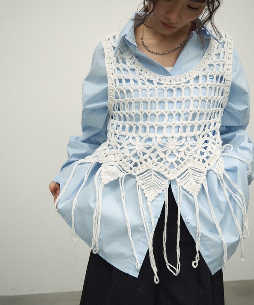 ベスト ジレ Fringe macrame vest / フリンジマクラメベスト
