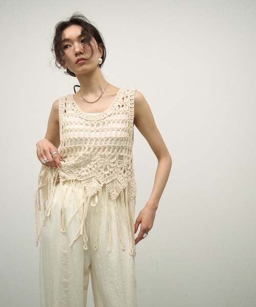 ベスト ジレ fringe vest レディース lawgy ベスト ジレ melange mix fringe vest / メランジミックス