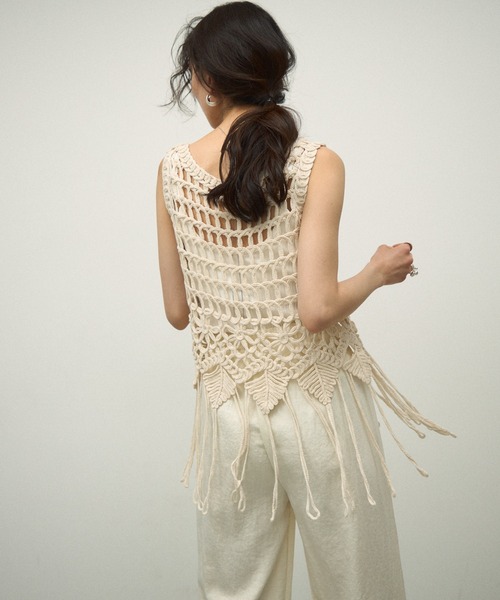 ベスト ジレ fringe vest レディース lawgy ベスト ジレ melange mix fringe vest / メランジミックス