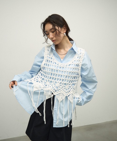 ベスト ジレ fringe vest レディース ベスト ジレ Fringe macrame vest / フリンジマクラメベスト