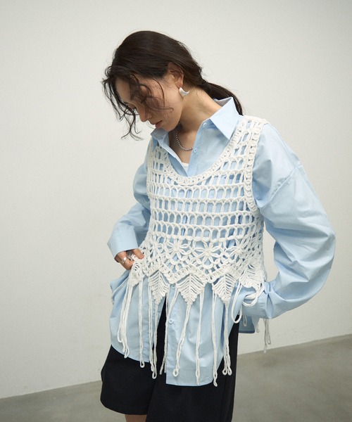 ヴィンテージショップ購入ラクマメフリンジベスト ベスト ジレ Fringe macrame vest / フリンジマクラメベスト