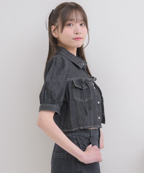 期間限定お値下げ、。ショートデニムシャツ Enjouemen（エンジョウメン） スナップボタンデニムシャツ【SALE