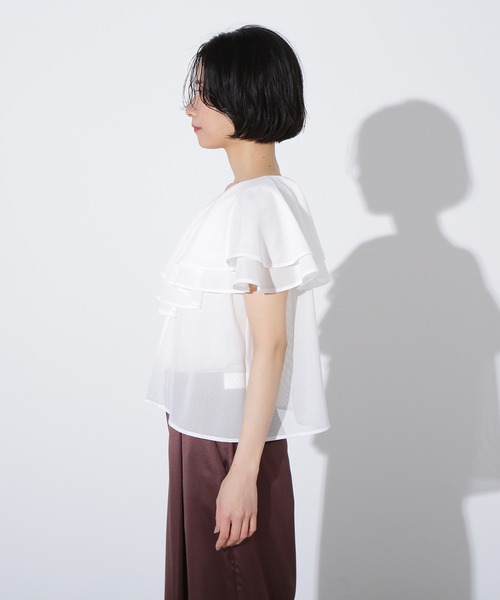 ブラウス シャツ B2834 ダイヤメッシュフリルブラウス レディース RNA｜B2834 ダイヤメッシュフリルブラウス | Rakuten Fashion