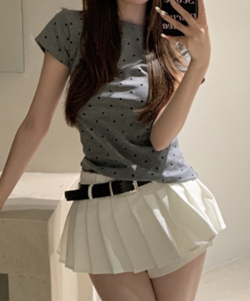 tシャツ 「25SSトレンドアイテム」「水玉」ドット タイト クロップド T