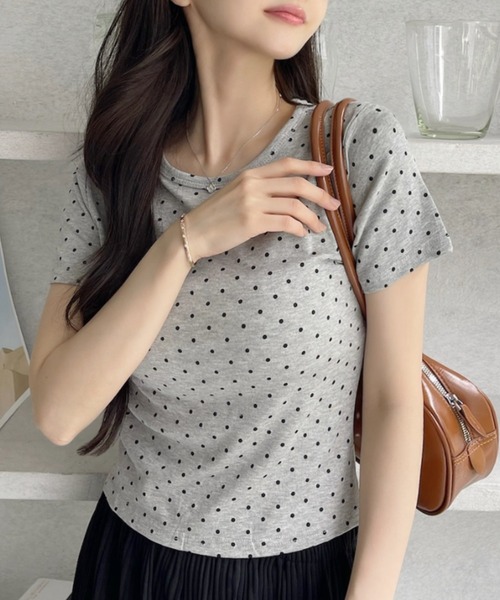 tシャツ 「25SSトレンドアイテム」「水玉」ドット タイト クロップド T