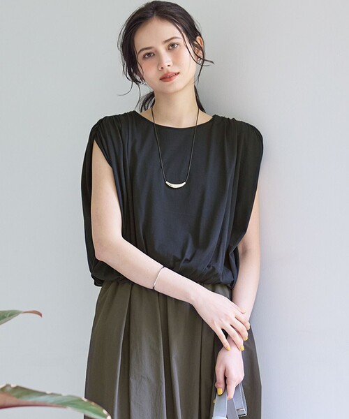 tシャツ 「SLOW/一部店舗限定」ファインゲージ ギャザー Tシャツ レディース