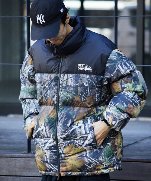 FIRST DOWN ダウンジャケット ベージュ/ネイビー FIRST DOWN（ファーストダウン） ダウンジャケット MEDIUM ベージュ