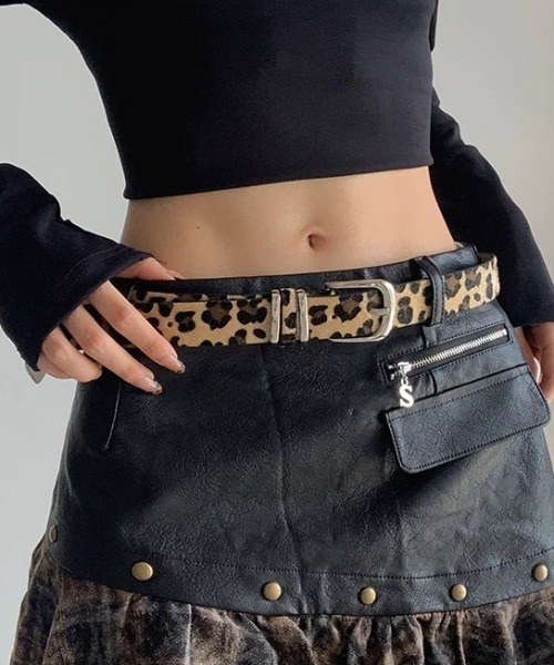 CELENA BEATS ベルト レオパード柄 ハラコ風 レザーベルト レディース