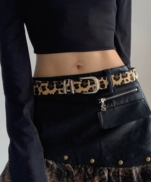 CELENA BEATS ベルト レオパード柄 ハラコ風 レザーベルト レディース