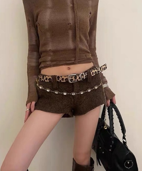 CELENA BEATS ベルト レオパード柄 ハラコ風 レザーベルト レディース