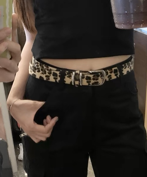 CELENA BEATS ベルト レオパード柄 ハラコ風 レザーベルト レディース