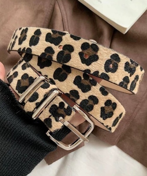 プラダ PRADA レザーベルト ハラコ レオパード レディース CELENA BEATS ベルト レオパード柄 ハラコ風 レザーベルト
