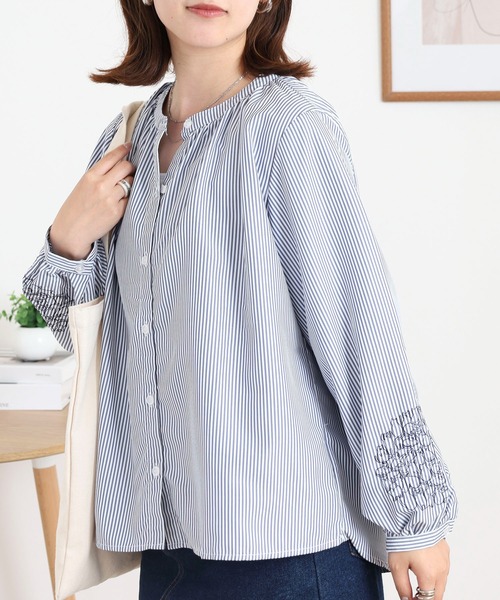 Quelle Chance（ケルシャンス） ブラウス シャツ 袖猫刺繍ブラウス