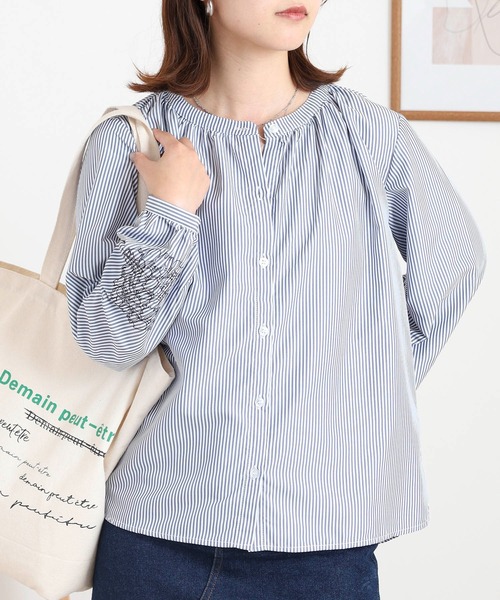 Quelle Chance（ケルシャンス） ブラウス シャツ 袖猫刺繍ブラウス