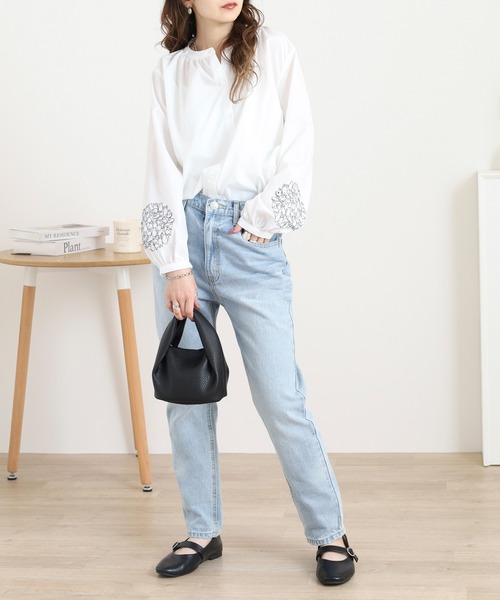 Quelle Chance（ケルシャンス） ブラウス シャツ 袖猫刺繍ブラウス