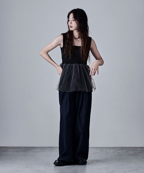 etoll.（エトル） ベスト ジレ チュールレイヤードペプラムニット