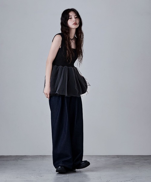 etoll.（エトル） ベスト ジレ チュールレイヤードペプラムニット