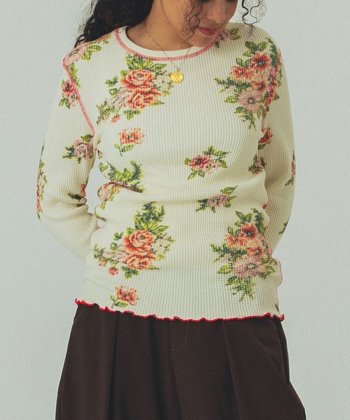 ROSE BUD（ローズバッド） tシャツ (mag.by c)FLOWER PRINT WAFFLE TOP 