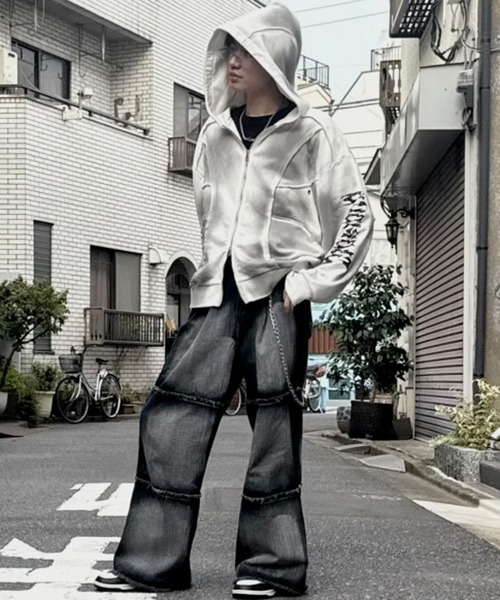 8 パーカー スプレー加工切り替えZIPパーカー メンズ レディース